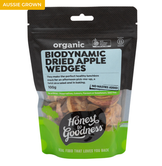 Honest To Goodness Biodynamic Dried Apple Wedges 100g, Australian Certified Organic