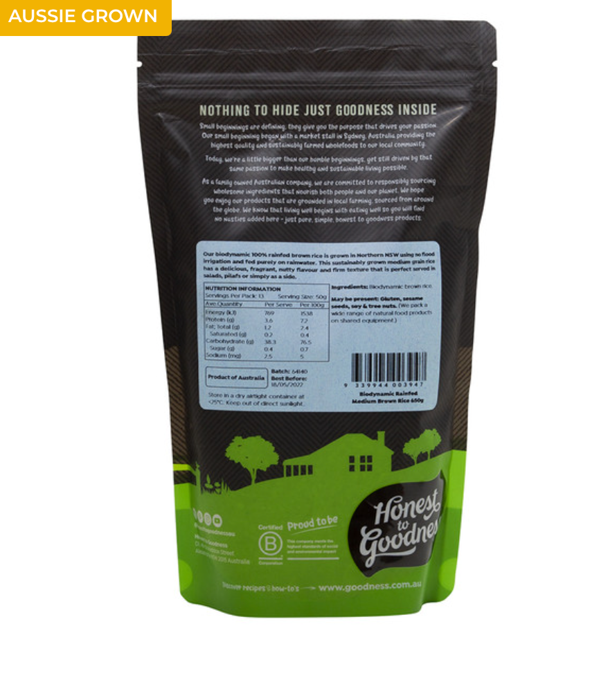 Biodynamic Rice Honest To Goodness Biodynamic Rain-Fed Brown Rice 650g Or 1.5kg, Austr ...