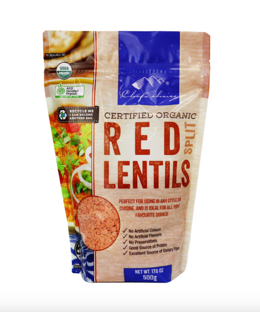 Chef's Choice Red Split Lentils 500g, Certified Organic