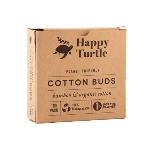 Happy Turtle Cotton & Bamboo Cotton Buds 100 pack, Organic & Eco-friendly