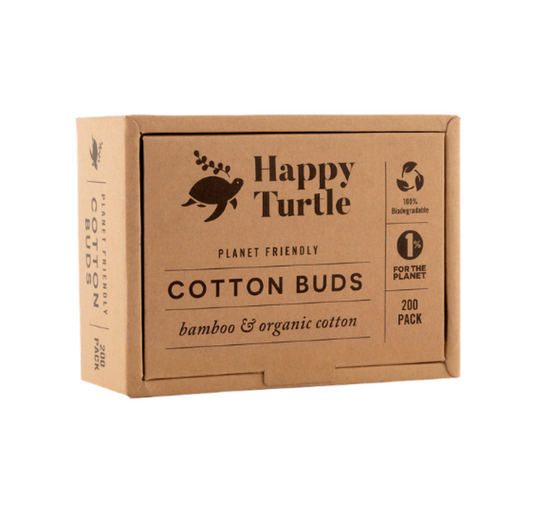 Happy Turtle Cotton & Bamboo Cotton Buds Flip Lid 200 pack, Organic & Eco-friendly