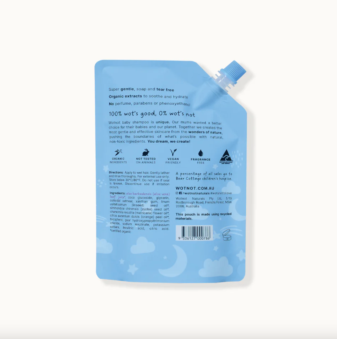 Wotnot Naturals 100% Natural Baby Shampoo Refill Pack 500mL, With Natural Colloidal & Oatmeal