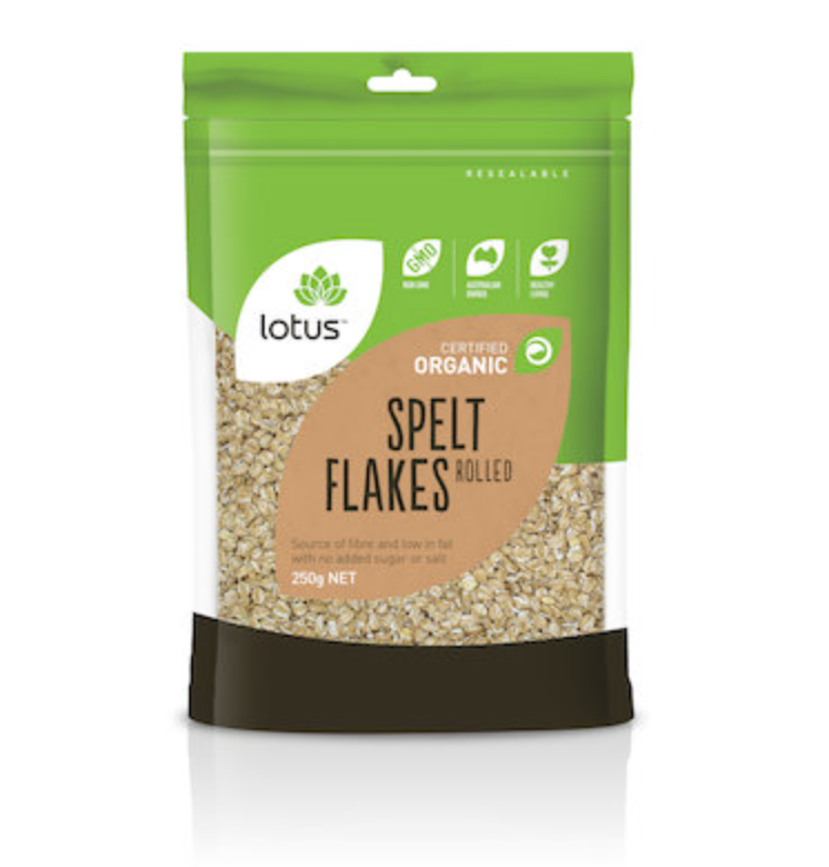 Lotus Certified Organic Rolled Spelt Flakes 250g, Low In Fat & No Added Salt Or Sugar