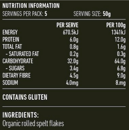 Lotus Certified Organic Rolled Spelt Flakes 250g, Low In Fat & No Added Salt Or Sugar