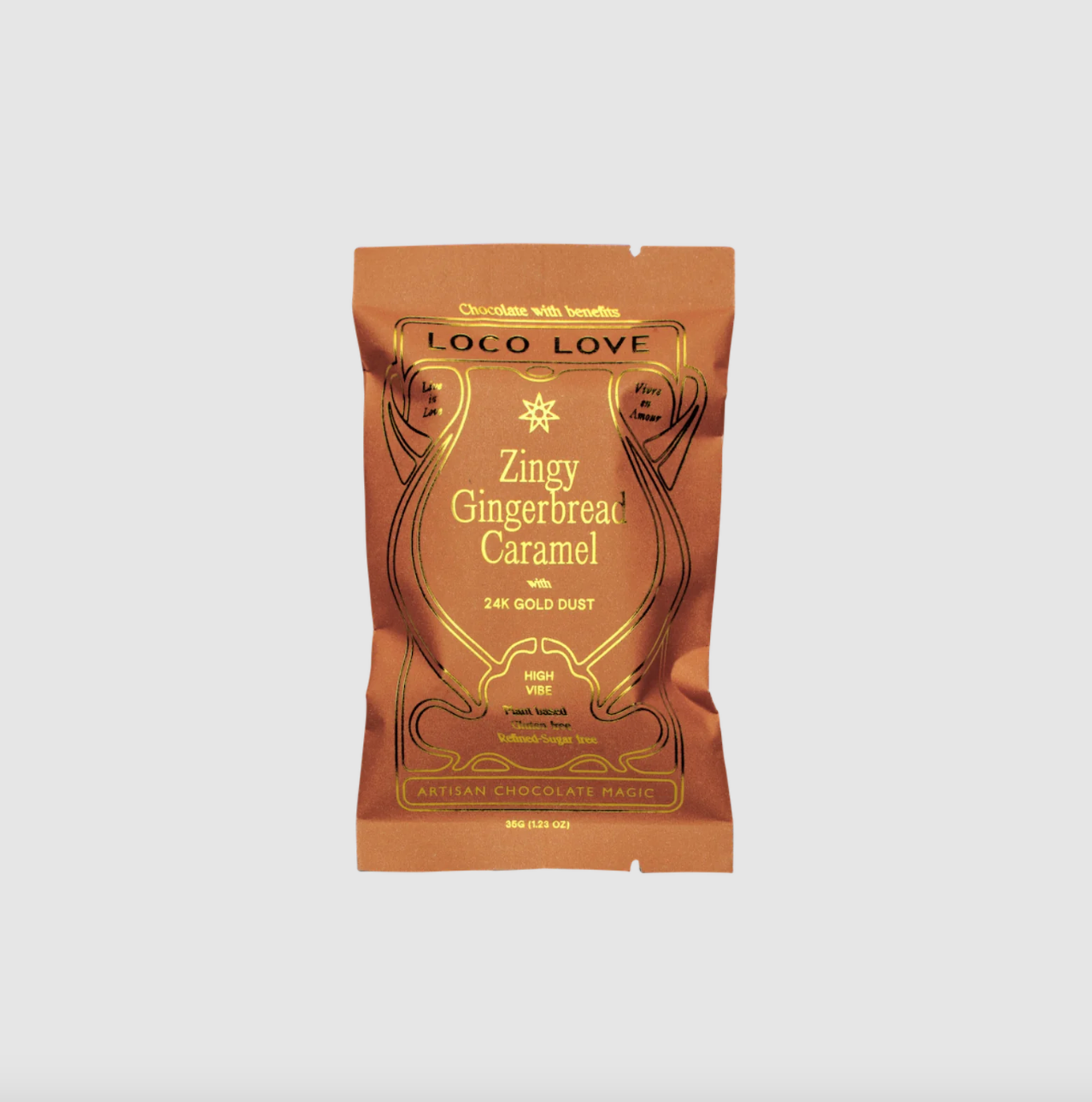 Loco Love Chocolate 35g, Zingy Gingerbread Caramel With 24k Gold Dust