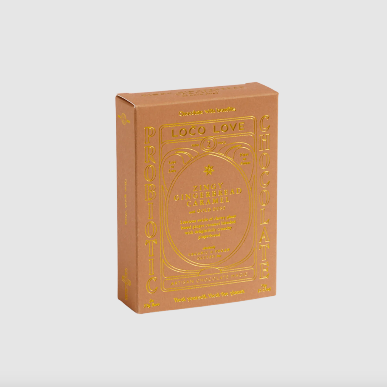 Loco Love Chocolate 2 x 35g Bars, Zingy Gingerbread Caramel With 24k Gold Dust