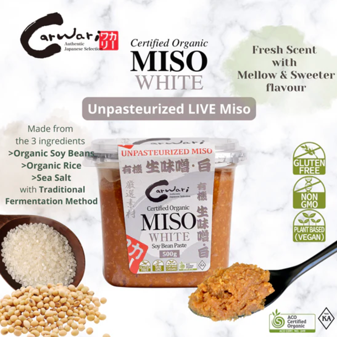 Carwari Organic Miso White Soy Bean Paste 500g, Contains Live Koji Culture