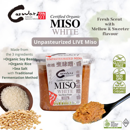 Carwari Organic Miso White Soy Bean Paste 500g, Contains Live Koji Culture