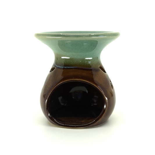Tulsi Ceramic Oil Burner 8.5cm, Two-Toned Green & Brown