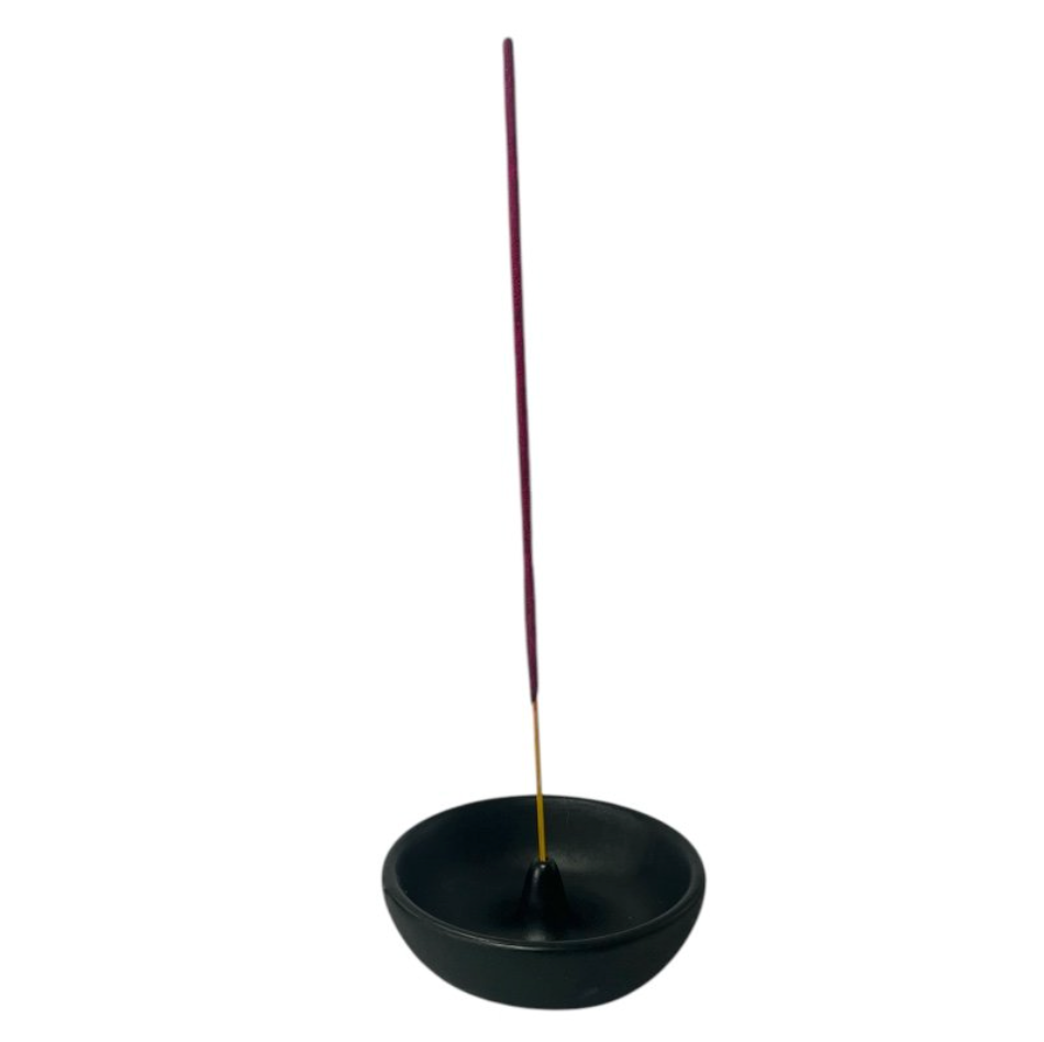 Tulsi Ceramic Round Incense Holder 8.5cm, Black