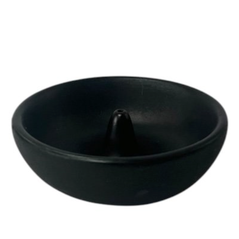 Tulsi Ceramic Round Incense Holder 8.5cm, Black