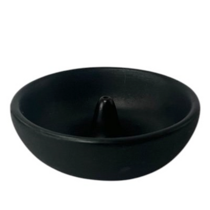 Tulsi Ceramic Round Incense Holder 8.5cm, Black