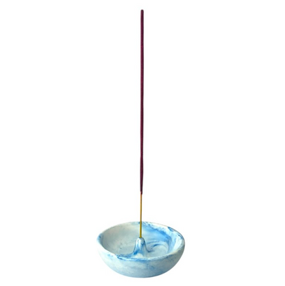 Tulsi Ceramic Marble Effect Round Incense Holder 8.5cm, Blue Or Purple