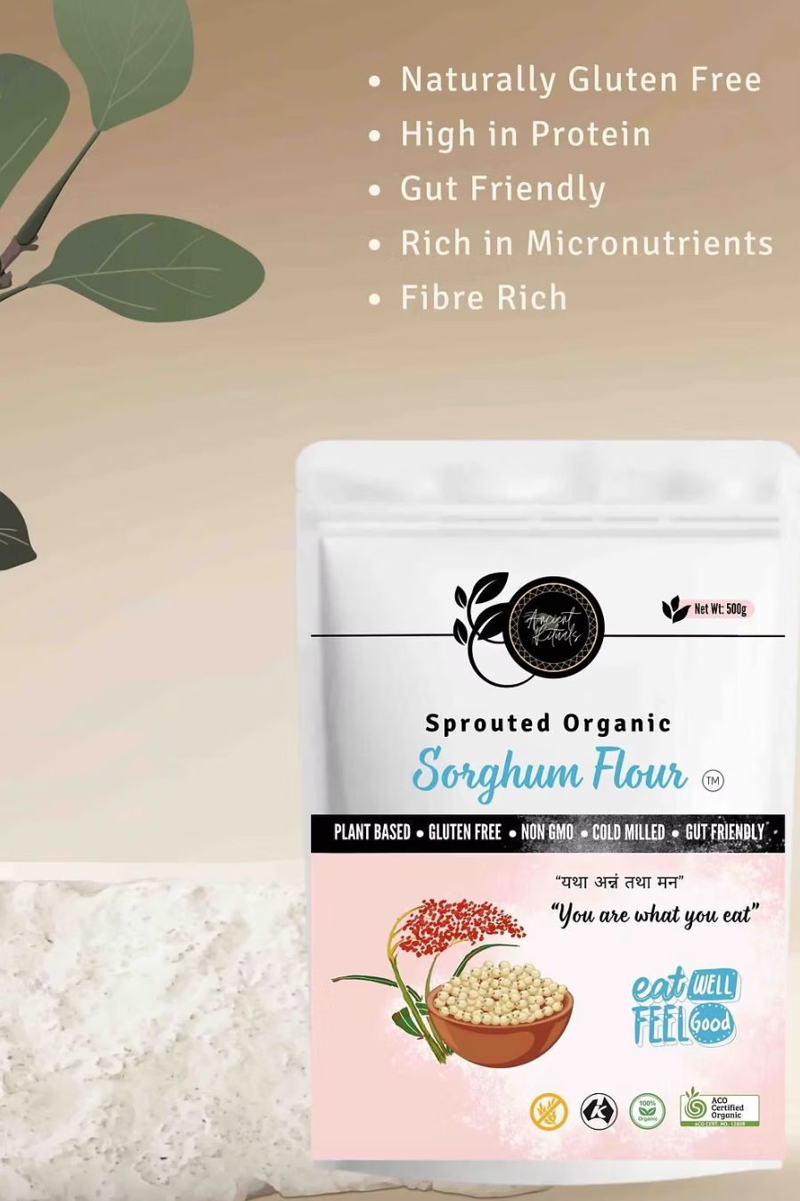 Ancient Rituals Sprouted Sorghum Flour 500g, Cold Milled & 100% Organic