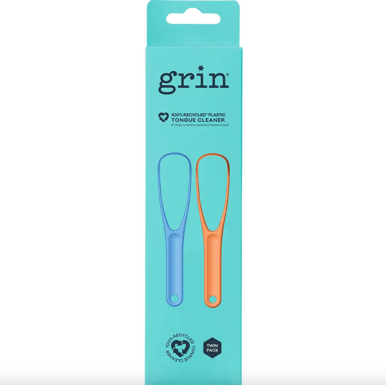 Grin Tongue Cleaner Twin Pack, 100% Recycled Plastic