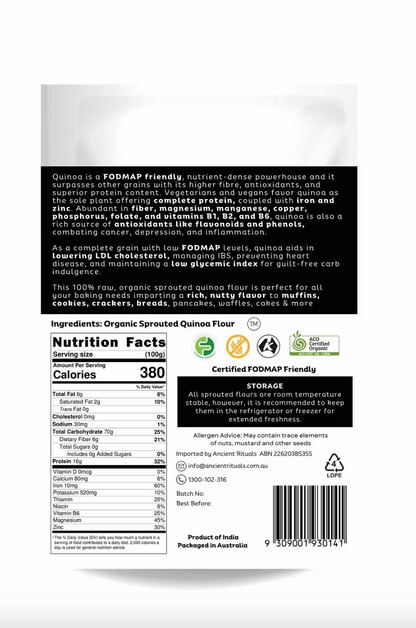 Ancient Rituals Sprouted Quinoa Flour 500g, 100% Certified Organic