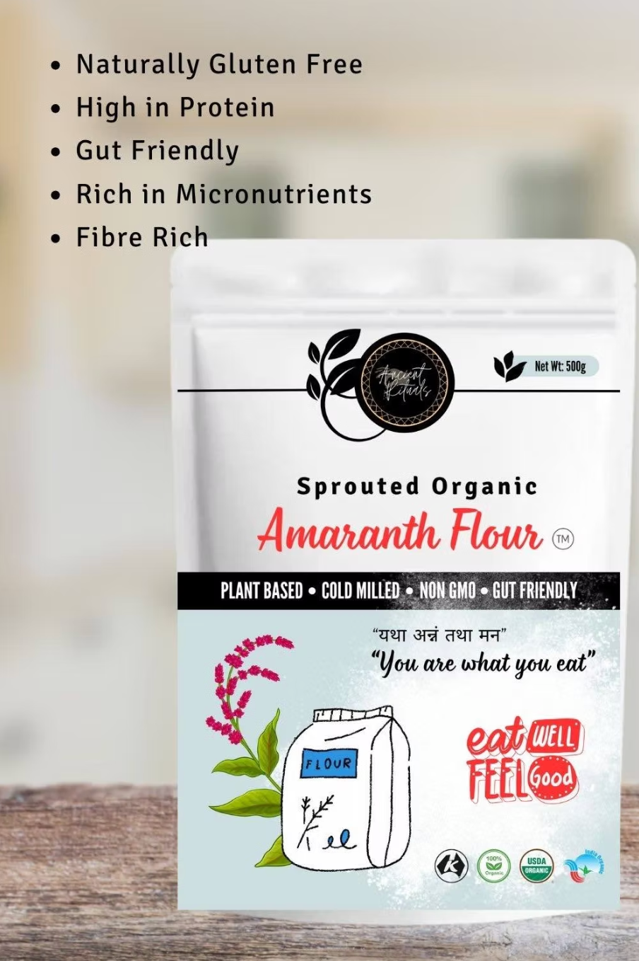 Ancient Rituals Sprouted Amaranth Flour 500g, 100% Certified Organic