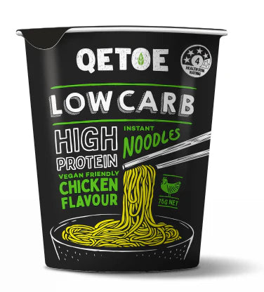 Qetoe Low Carb High Protein Instant Cup Noodle Chicken 62g, High Protein Comfort