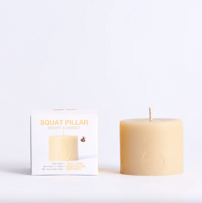 Queen B Pure Australian Beeswax Squat Pillar Beeswax Candle | 40hr Burn Time