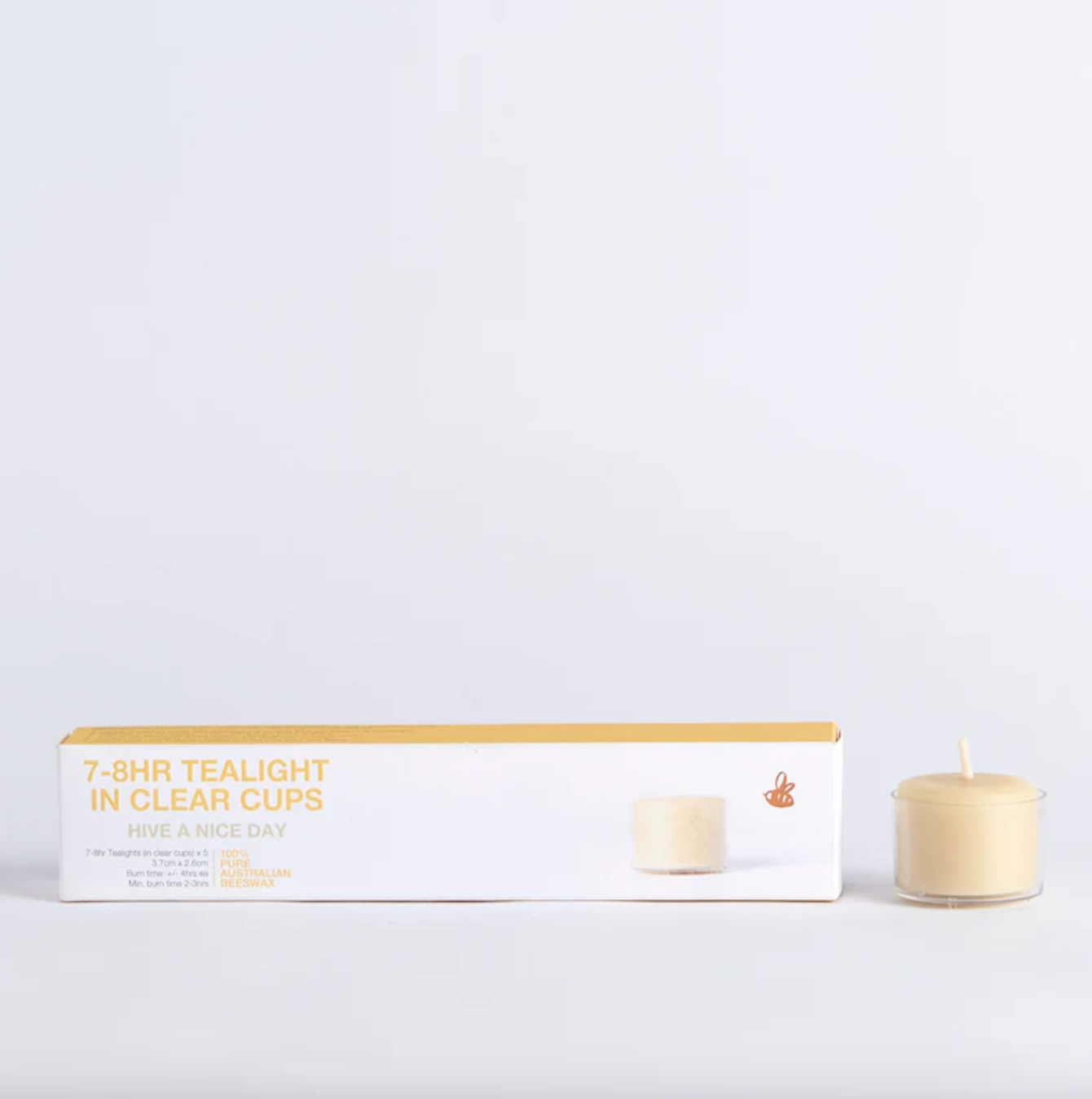 Queen B Pure Australian Beeswax Tealight Beeswax Candles In Clear Cups | 7-8 Hour Burn Time