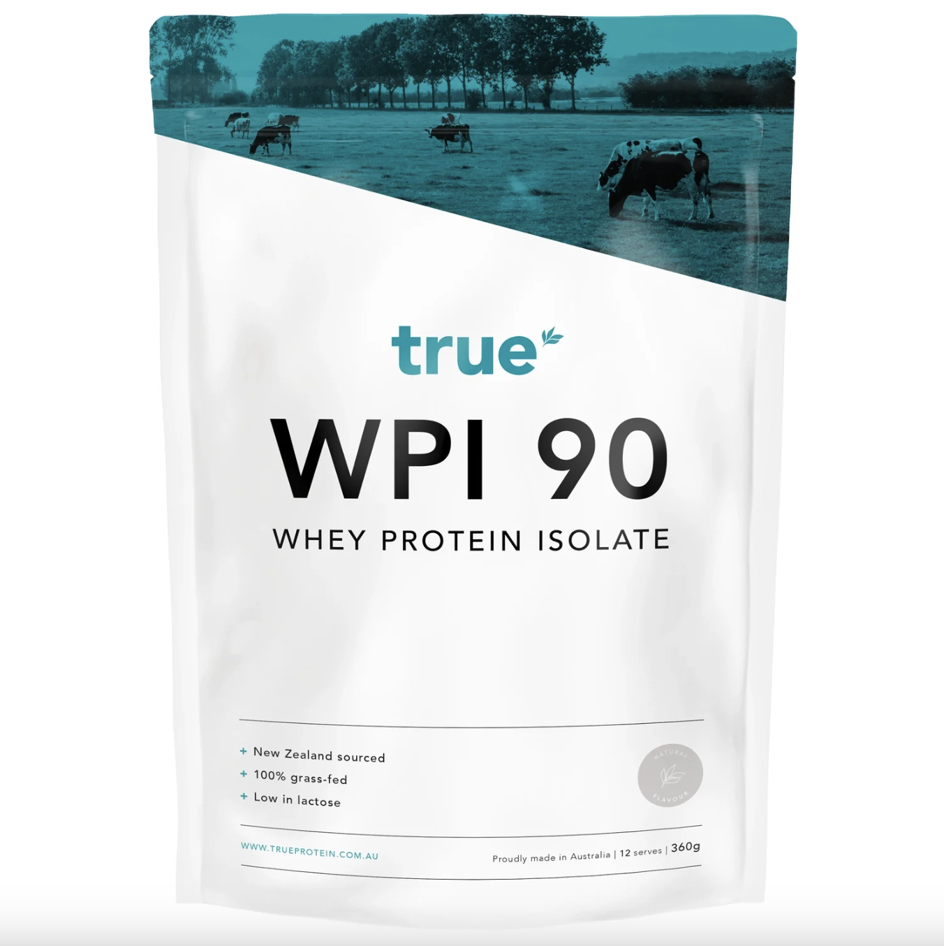 True WPI 90 Whey Protein Isolate Natural Flavour 360g, 100% Grass-fed