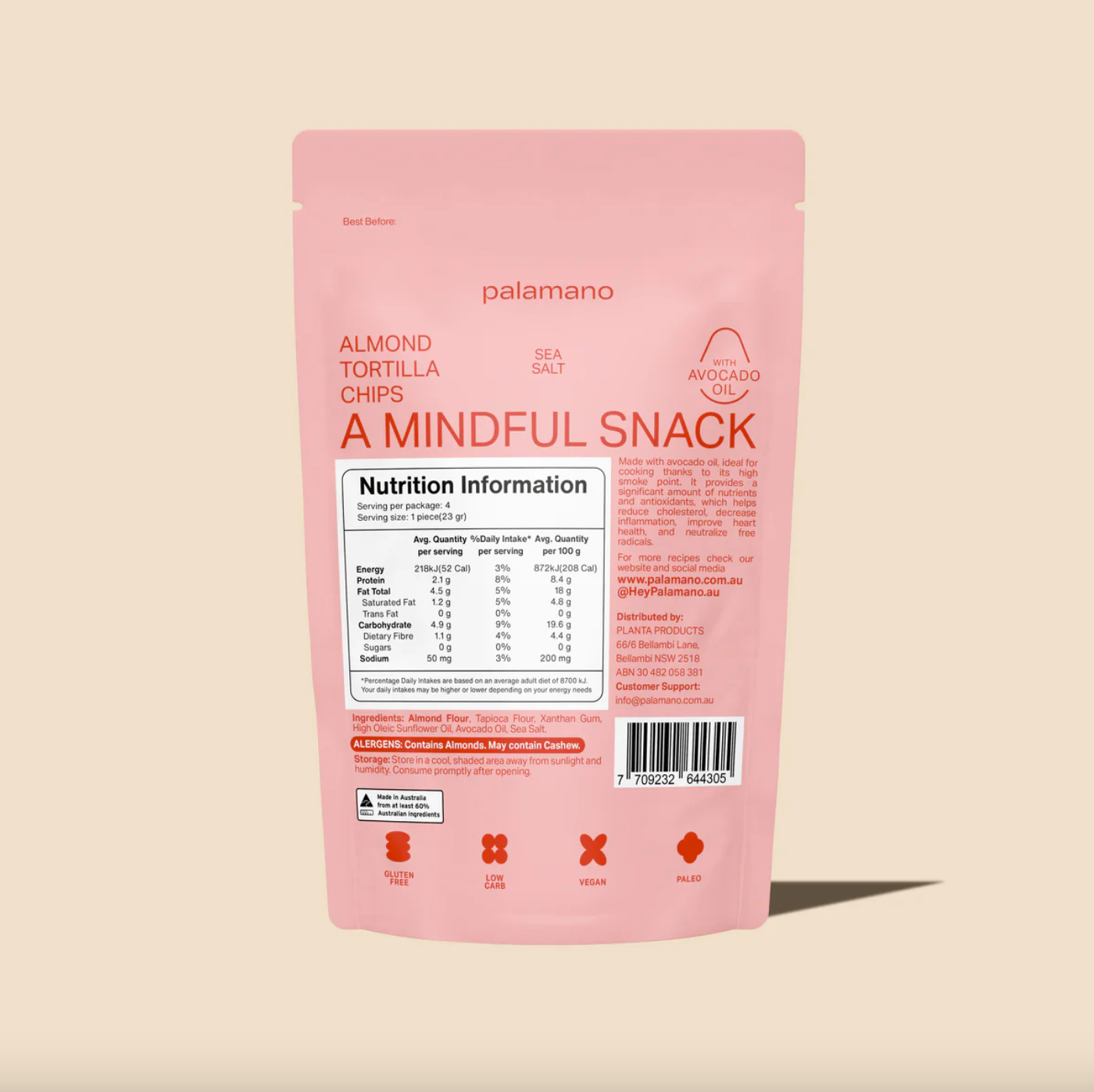 Palamano Almond Tortilla Chips Sea Salt 90g, Gluten Free