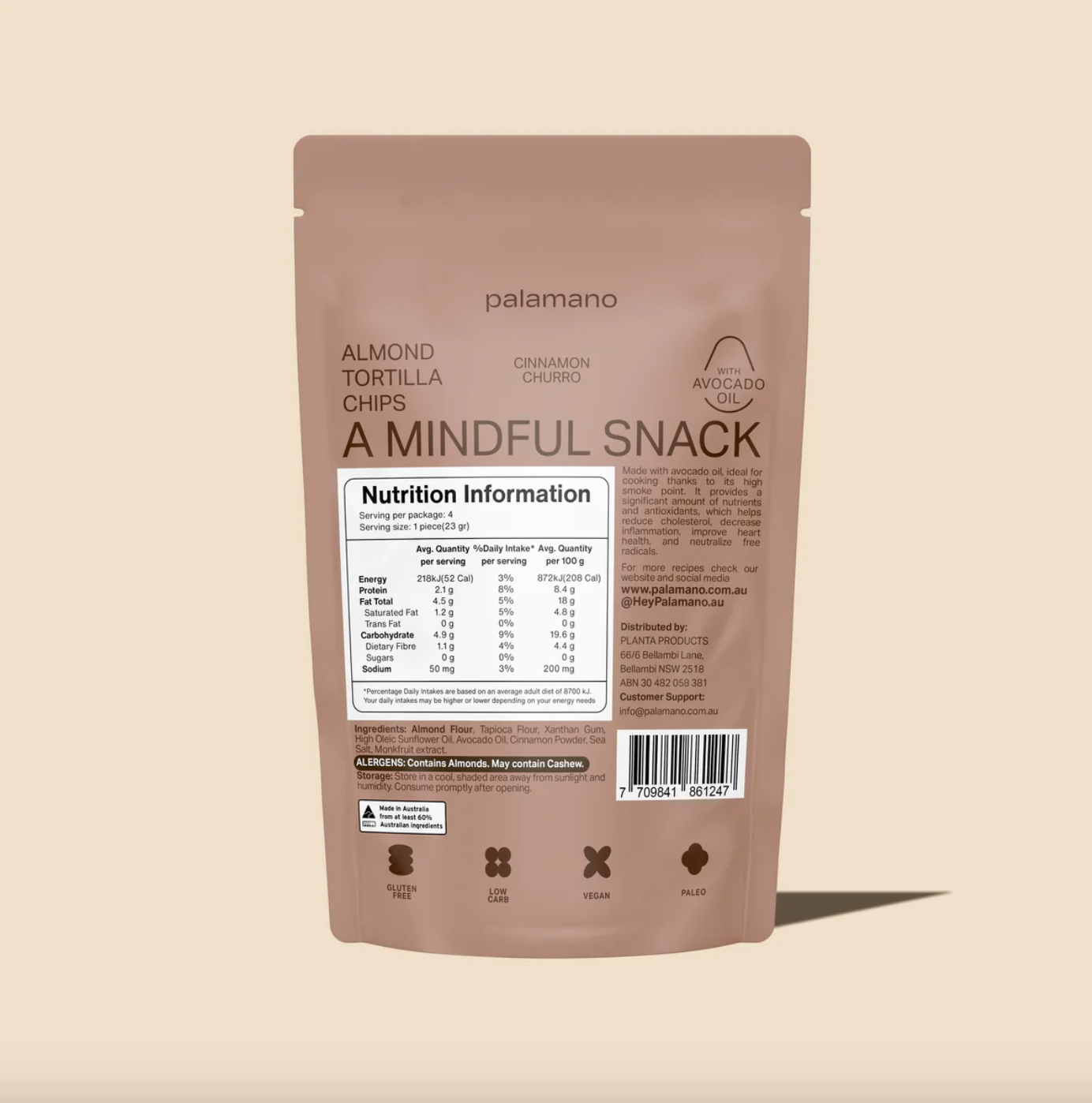 Palamano Almond Tortilla Chips Cinnamon Churro 90g, Gluten Free