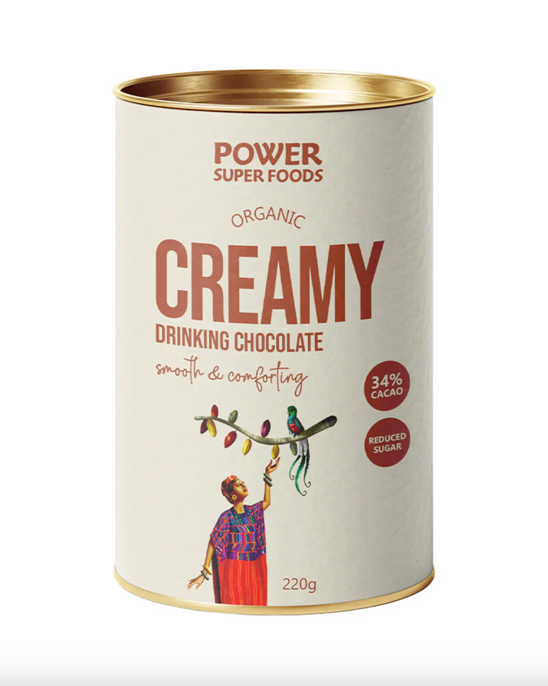 Power Super Foods Organic Creamy Drinking Chocolate 220g, Smooth & Comforting