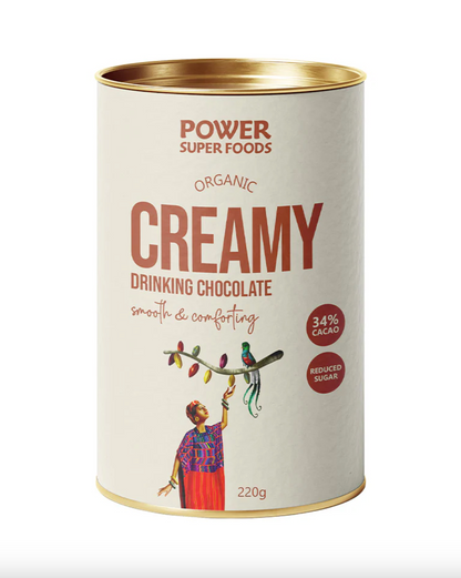 Power Super Foods Organic Creamy Drinking Chocolate 220g, Smooth & Comforting