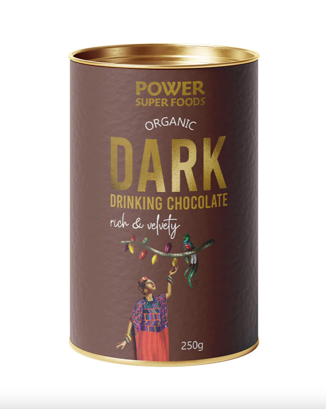 Power Super Foods Organic Dark Drinking Chocolate 250g, Rich & Velvety