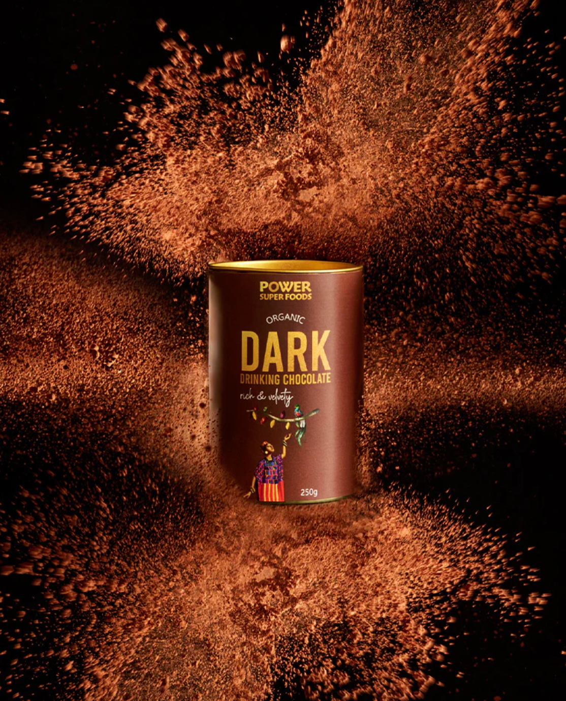 Power Super Foods Organic Dark Drinking Chocolate 250g, Rich & Velvety