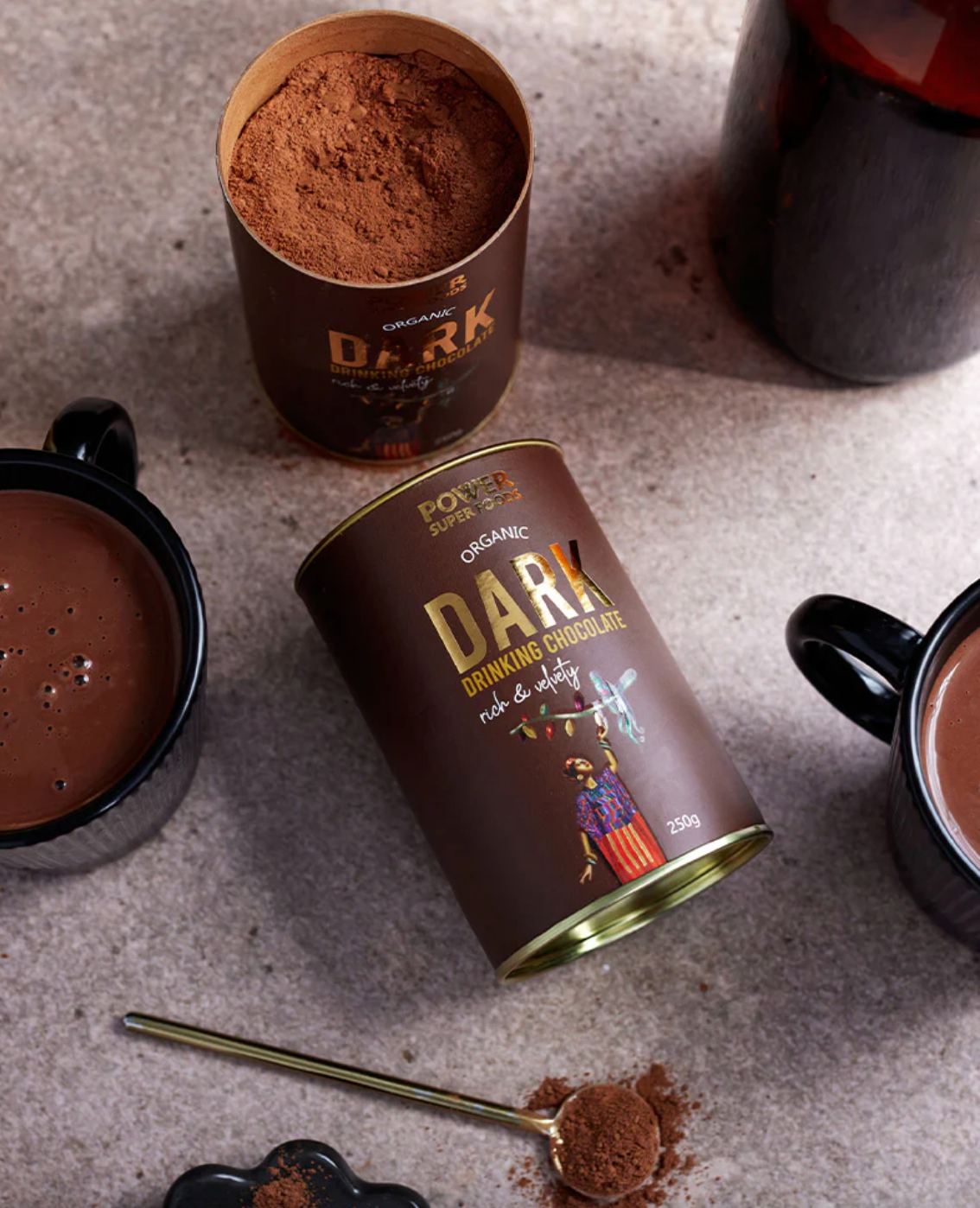 Power Super Foods Organic Dark Drinking Chocolate 250g, Rich & Velvety