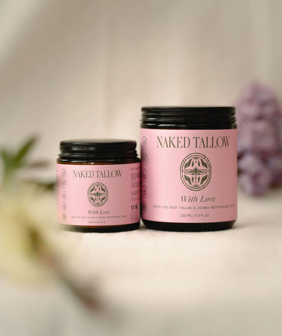 Naked Tallow With Love Grass-Fed Beef Tallow Cream 80g Or 180g, With A Calming Blend Of Essential Oils For All Skin Types