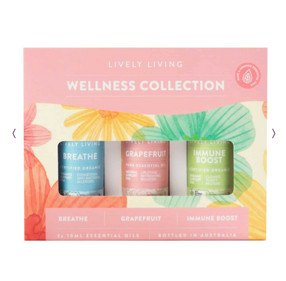 Lively Living Certified Organic WELLNESS Essentials Trio Collection {3x10mL}, With Breathe, Grapefruit & Immune Boost