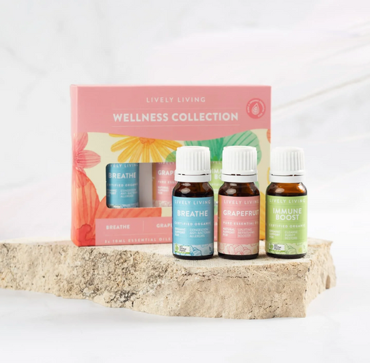 Lively Living Certified Organic WELLNESS Essentials Trio Collection {3x10mL}, With Breathe, Grapefruit & Immune Boost