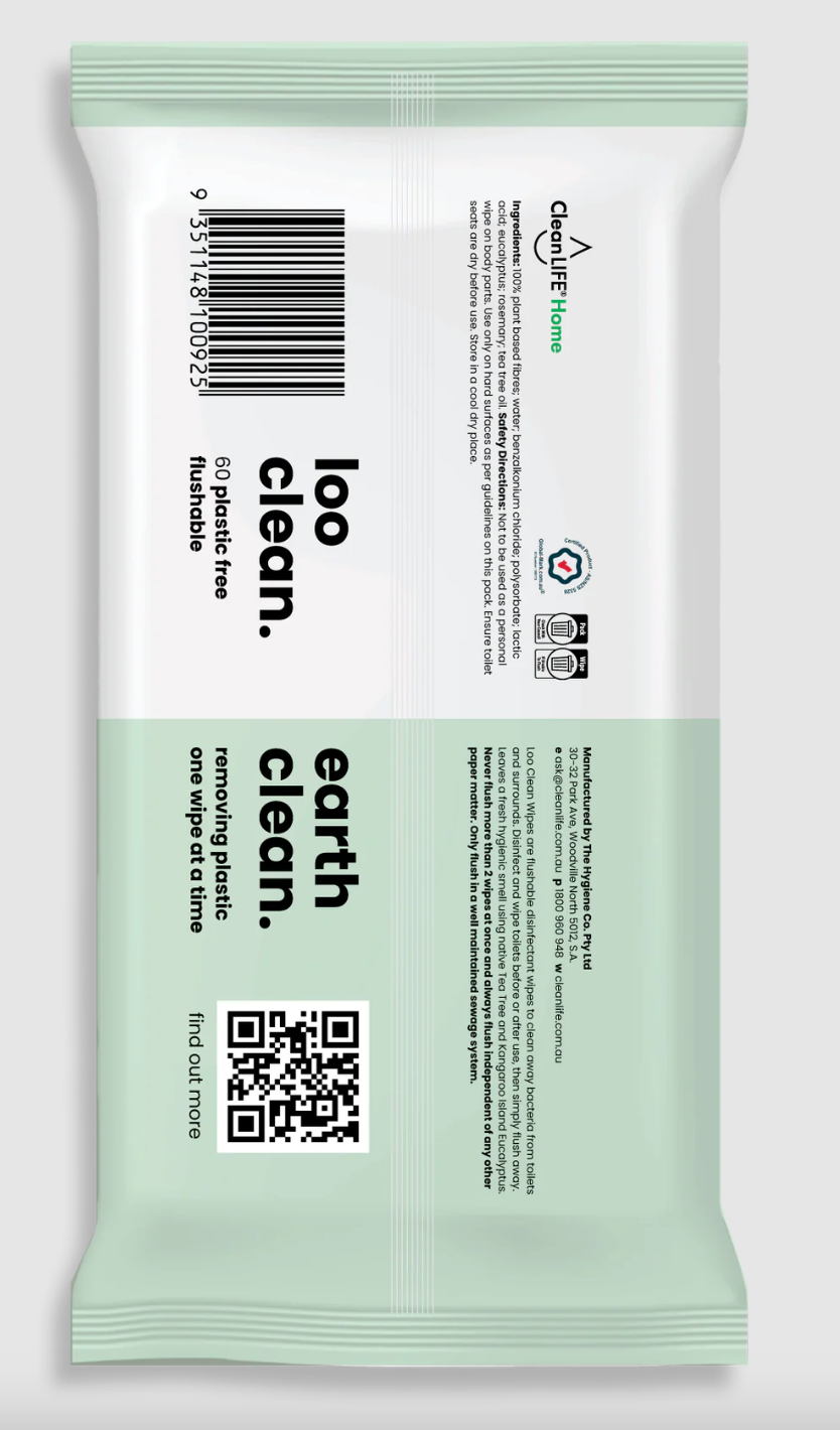 Clean LIFE Loo Clean Disinfectant Wipes 15pk or 60pk, Plastic Free & Flushable