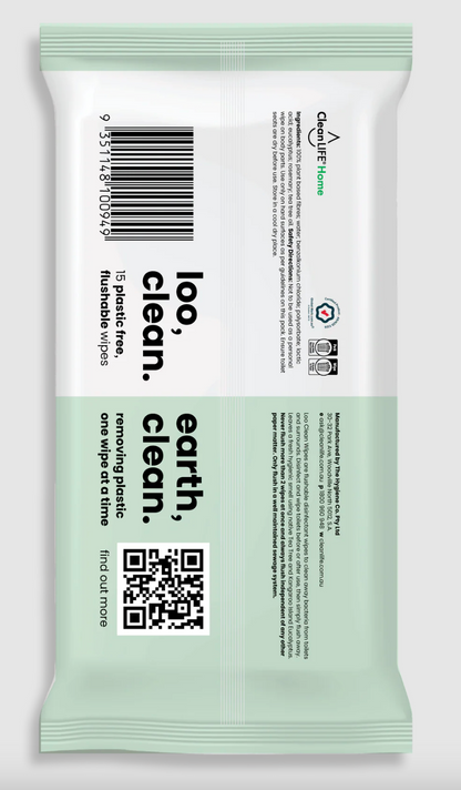 Clean LIFE Loo Clean Disinfectant Wipes 15pk or 60pk, Plastic Free & Flushable