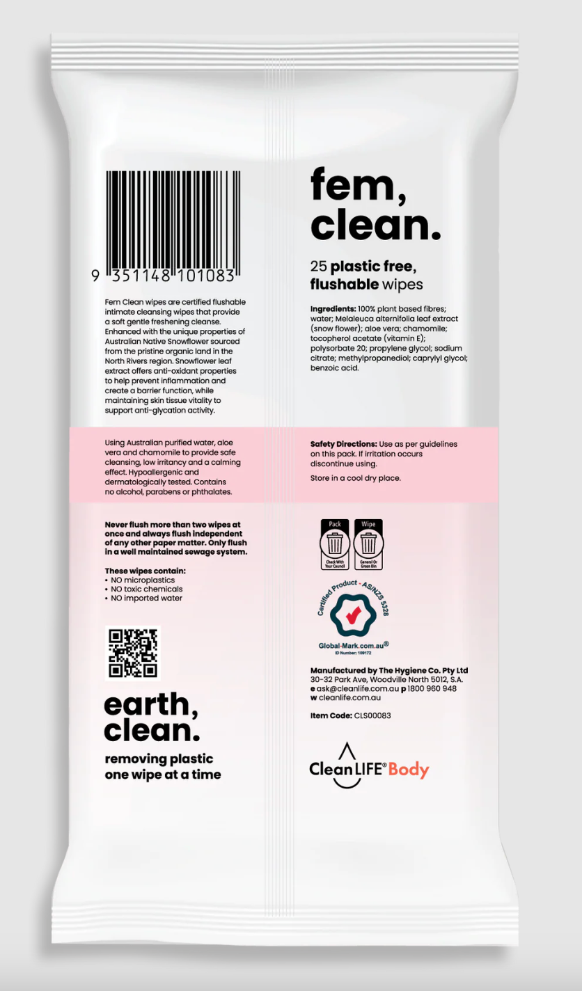 Clean LIFE Fem Clean Intimate Wipes 25pk, Gentle & Freshening