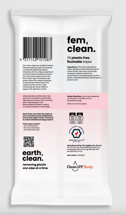 Clean LIFE Fem Clean Intimate Wipes 25pk, Gentle & Freshening
