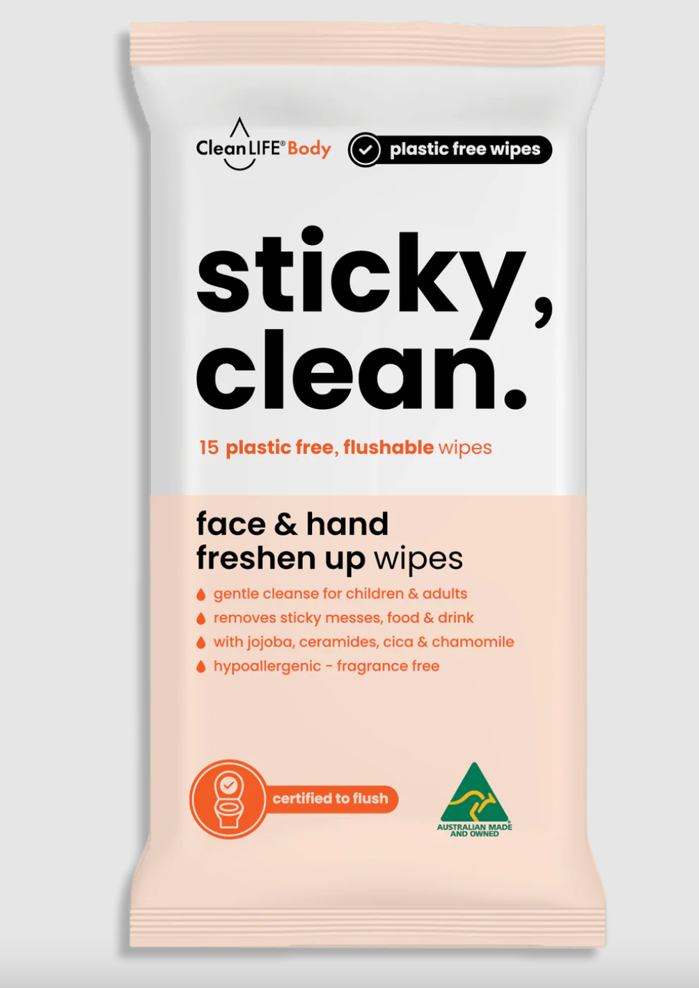 Clean LIFE Sticky Clean Face & Hand Wipes 15pk Or 60pk, Plastic Free
