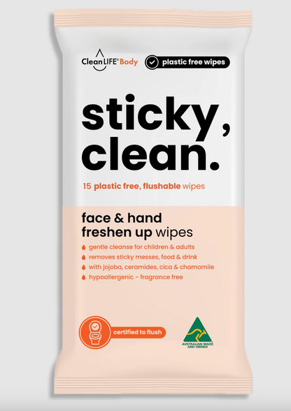 Clean LIFE Sticky Clean Face & Hand Wipes 15pk Or 60pk, Plastic Free