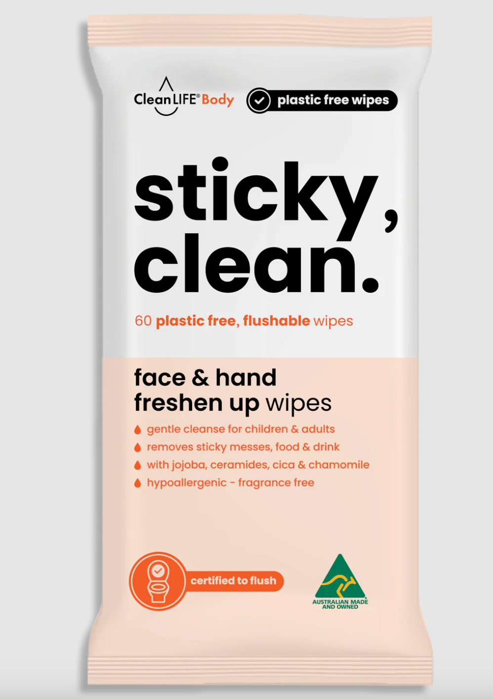 Clean LIFE Sticky Clean Face & Hand Wipes 15pk Or 60pk, Plastic Free