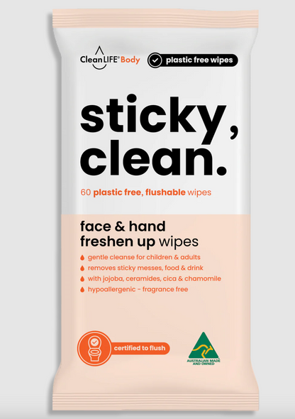 Clean LIFE Sticky Clean Face & Hand Wipes 15pk Or 60pk, Plastic Free