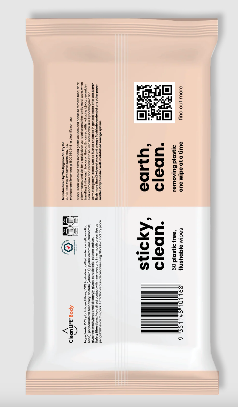 Clean LIFE Sticky Clean Face & Hand Wipes 15pk Or 60pk, Plastic Free