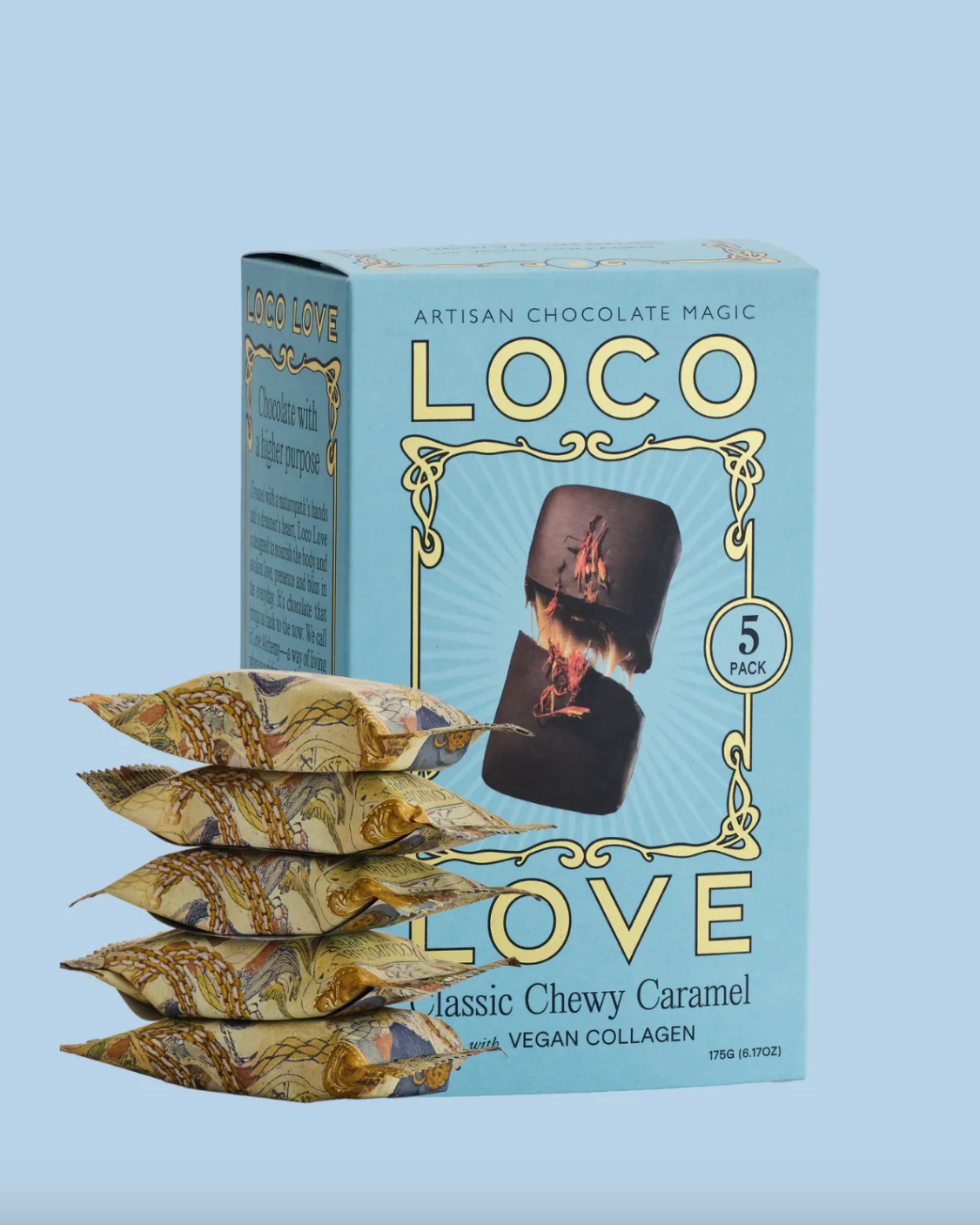 Loco Love Chocolate Five Pack 5 x 35g Bars, Classics Chewy Caramel With Vegan Collagen