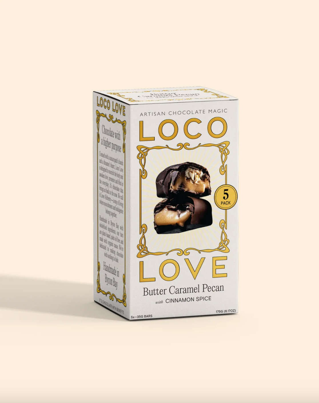 Loco Love Chocolate Five Pack 5 x 35g Bars, Butter Caramel Pecan With Cinnamon Spice
