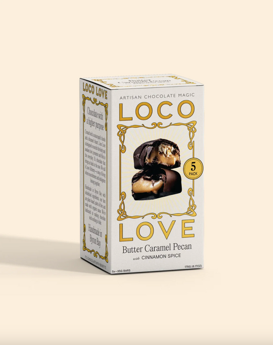 Loco Love Chocolate Five Pack 5 x 35g Bars, Butter Caramel Pecan With Cinnamon Spice