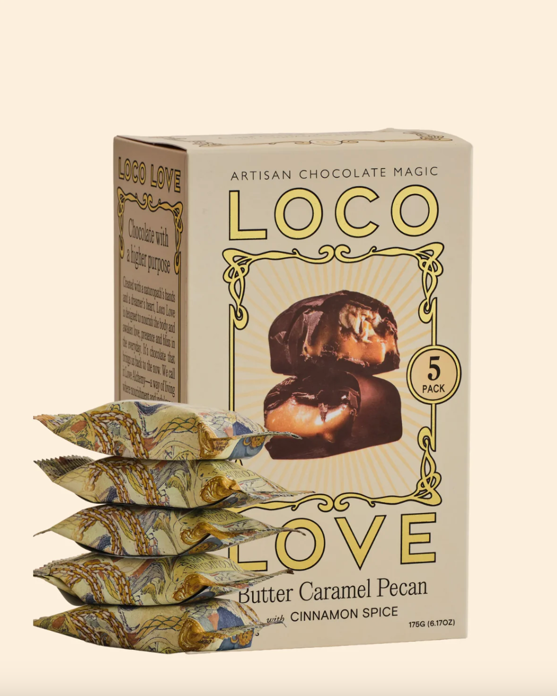 Loco Love Chocolate Five Pack 5 x 35g Bars, Butter Caramel Pecan With Cinnamon Spice