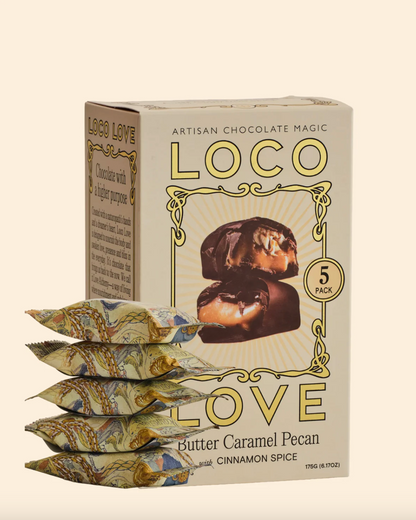 Loco Love Chocolate Five Pack 5 x 35g Bars, Butter Caramel Pecan With Cinnamon Spice