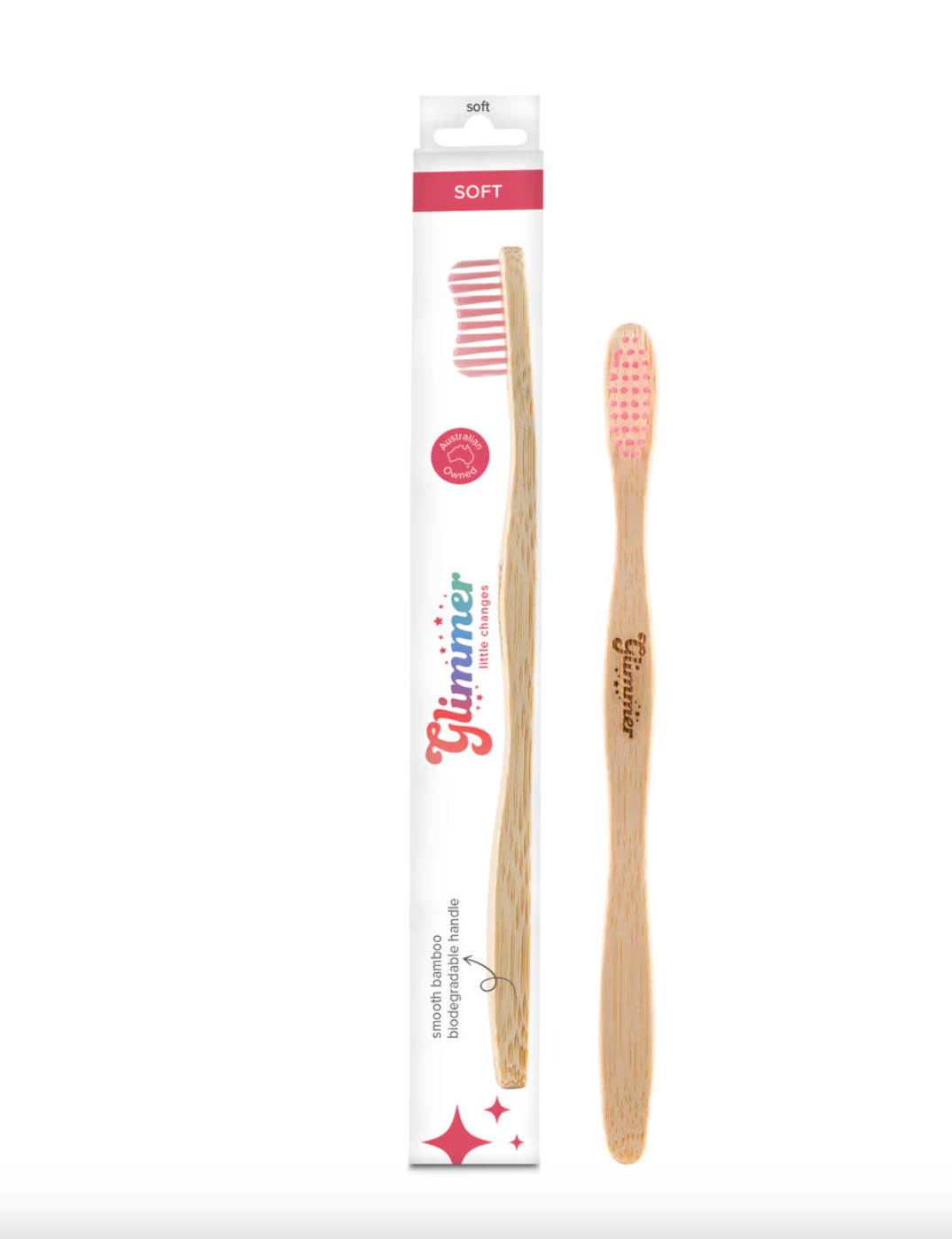 Glimmer Biodegradable Bamboo Adult Soft Toothbrush, Pink